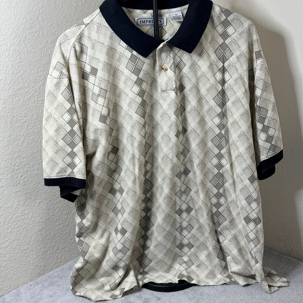 Vintage Imprints Argyle Polo Shirt Men XL Cotton Knit Diamond Geometric Dada Y2K